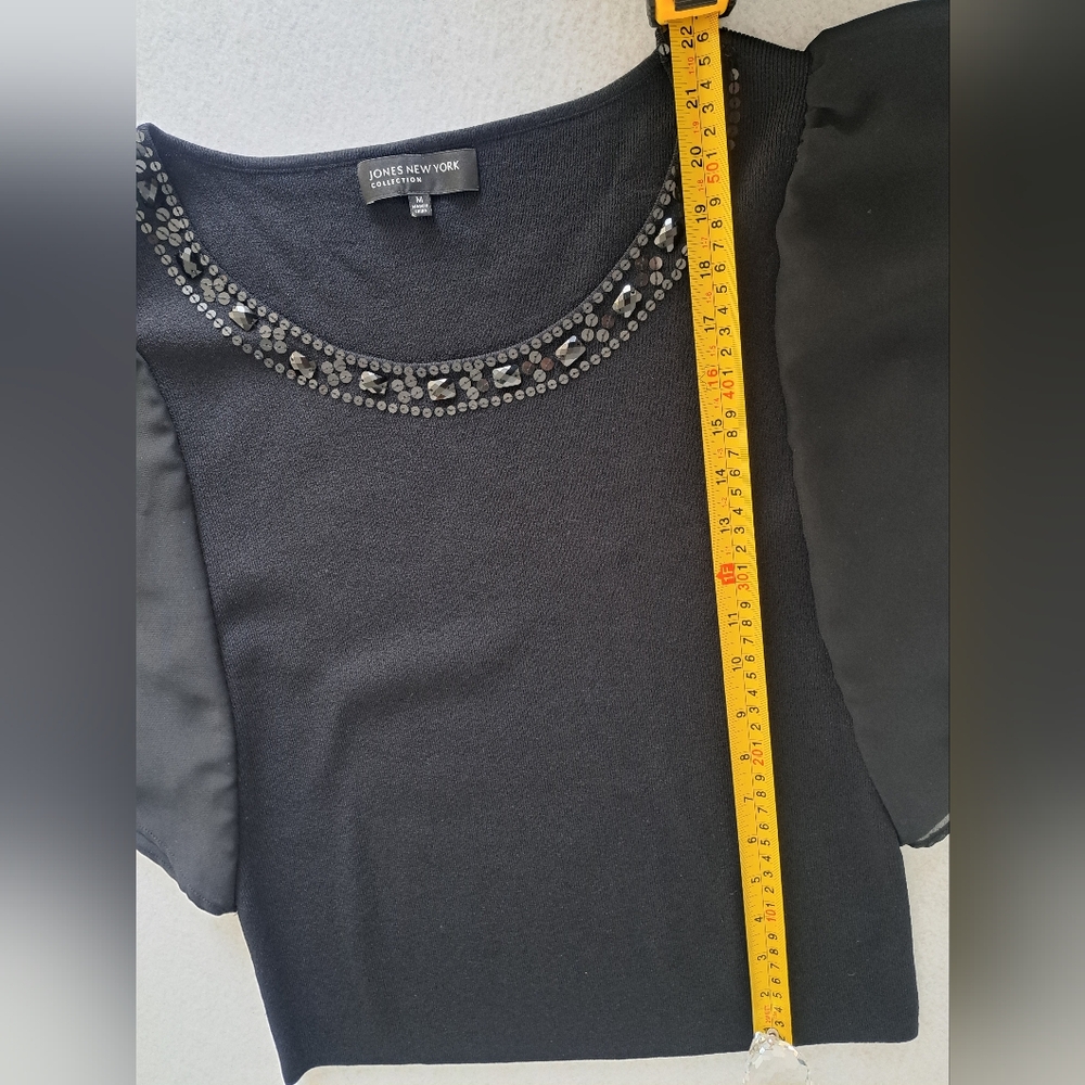 Jones New York Black Beaded Flutter Sleeve Top - Picture 7 of 10